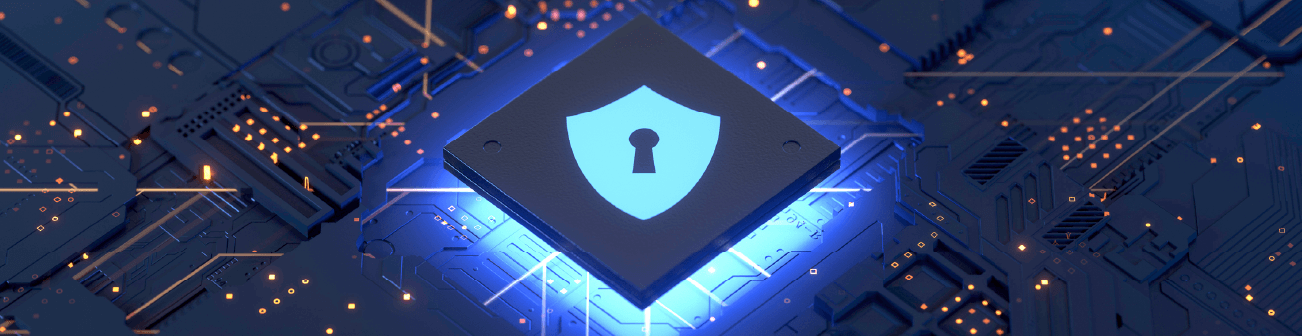glowing microchip with a lock icon