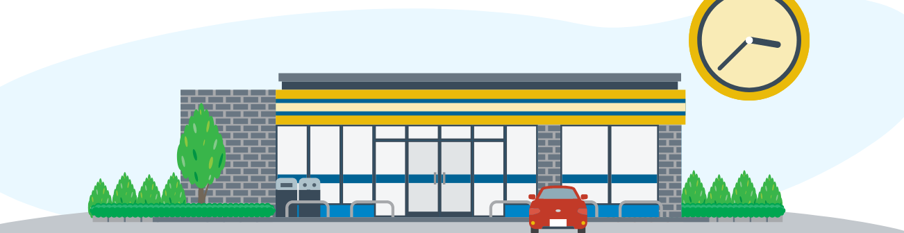 store next to a clock