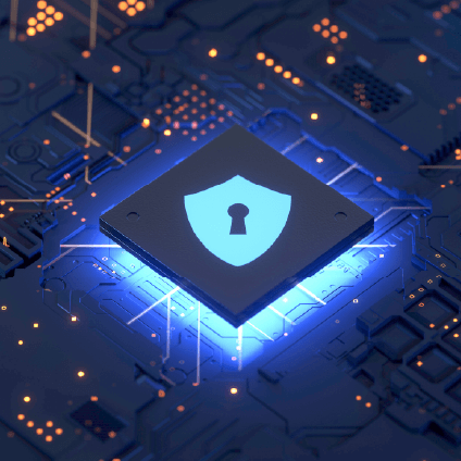 glowing microchip with a lock icon